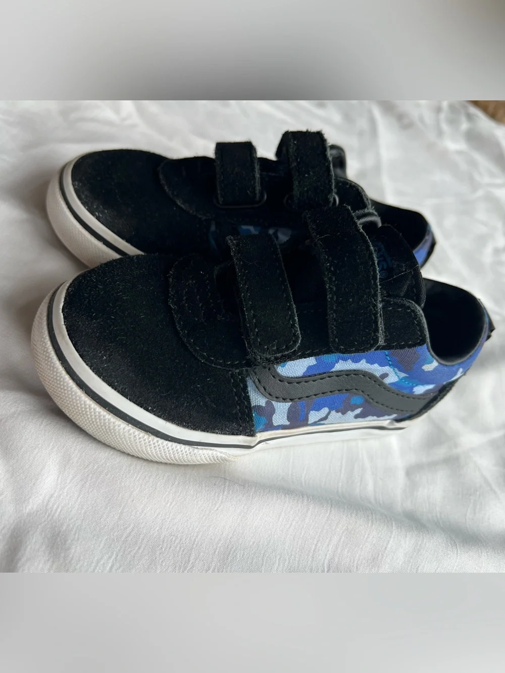 Toddler size 8 Black Sneakers with Blue Camo Accent - Velcro Closure